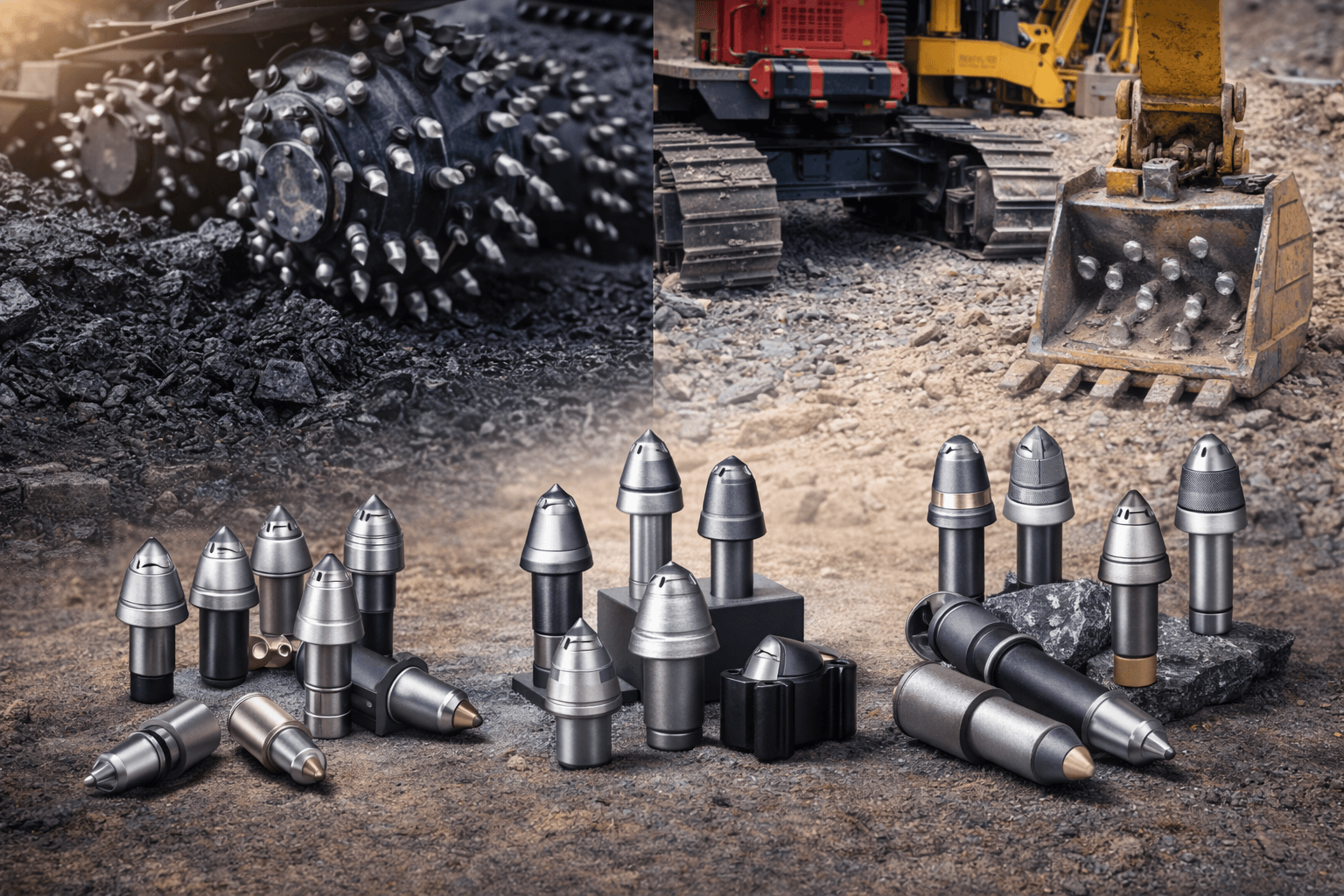 Carbide cutting picks for mining and tunneling arranged on a worksite surface